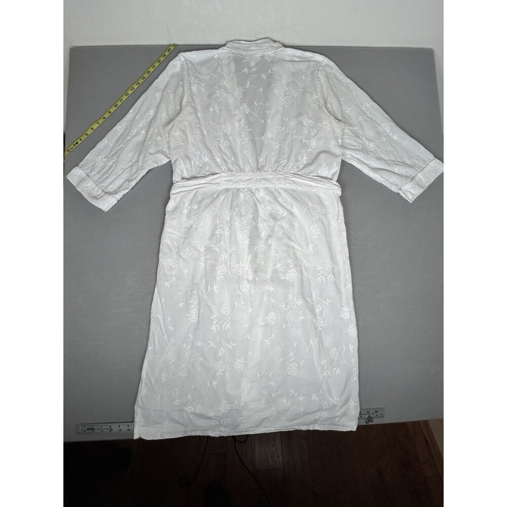Charter Club Intimates Collection White Cotton Rose Embroidered Wrap Robe Sz XL
